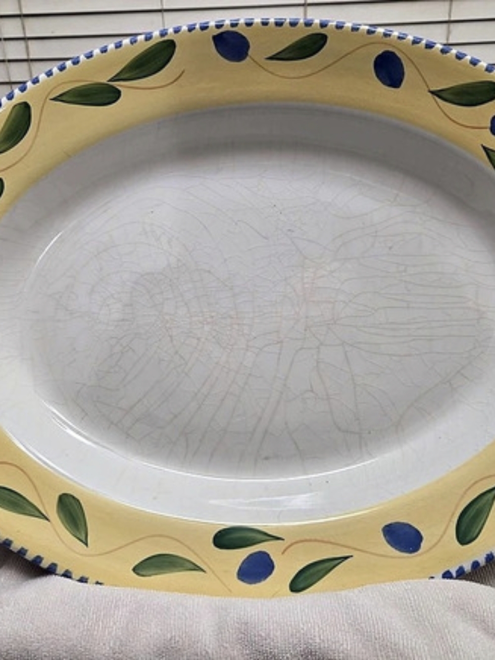 Pier 1 Palermo Oval Serving Platter Hand Painted Italy Blue Olive Yellow 21"